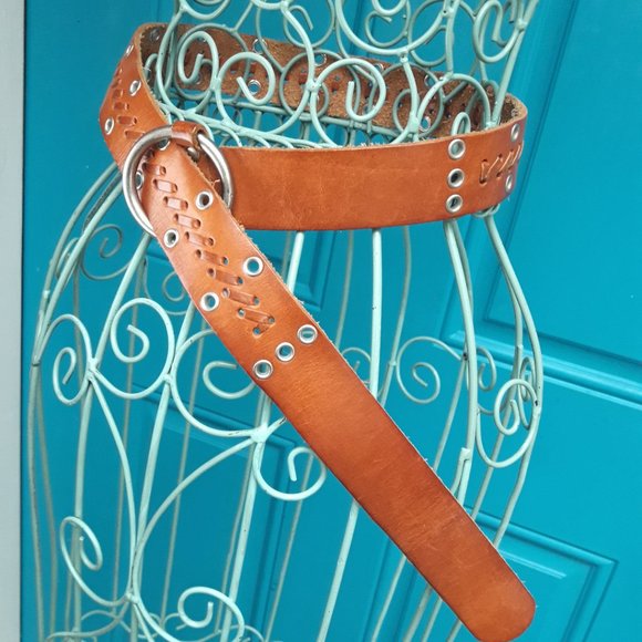 Genuine Leather Belt Metal Studded Rivets Grommets Woven Braided Western Women main image 14